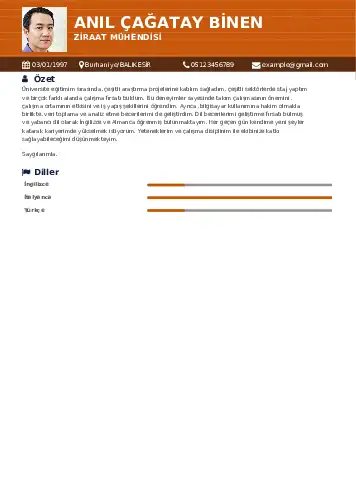 Ziraat Mühendisi Cv Örnekleri cv indir